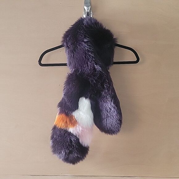 NWT ANN TAYLOR Faux Fur Party Black Multi Color Block Retro Scarf Stole Shrug - Picture 1 of 10